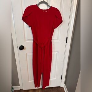 Calvin Klein Red Short-Sleeve Jumpsuit with Tie Waist
